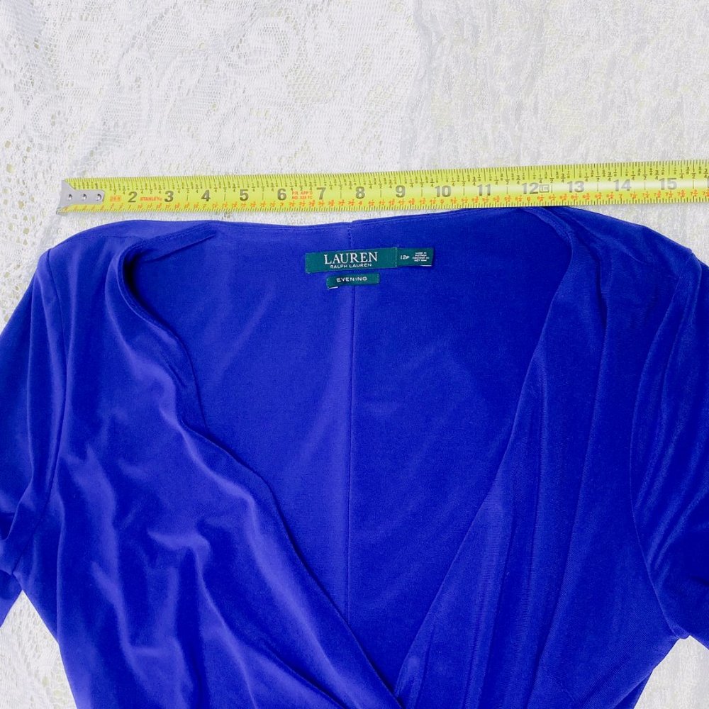 Women's Lauren Ralph Lauren Royal Blue V-neck Jersey Gown Petite Evenings Formal - Picture 11 of 14